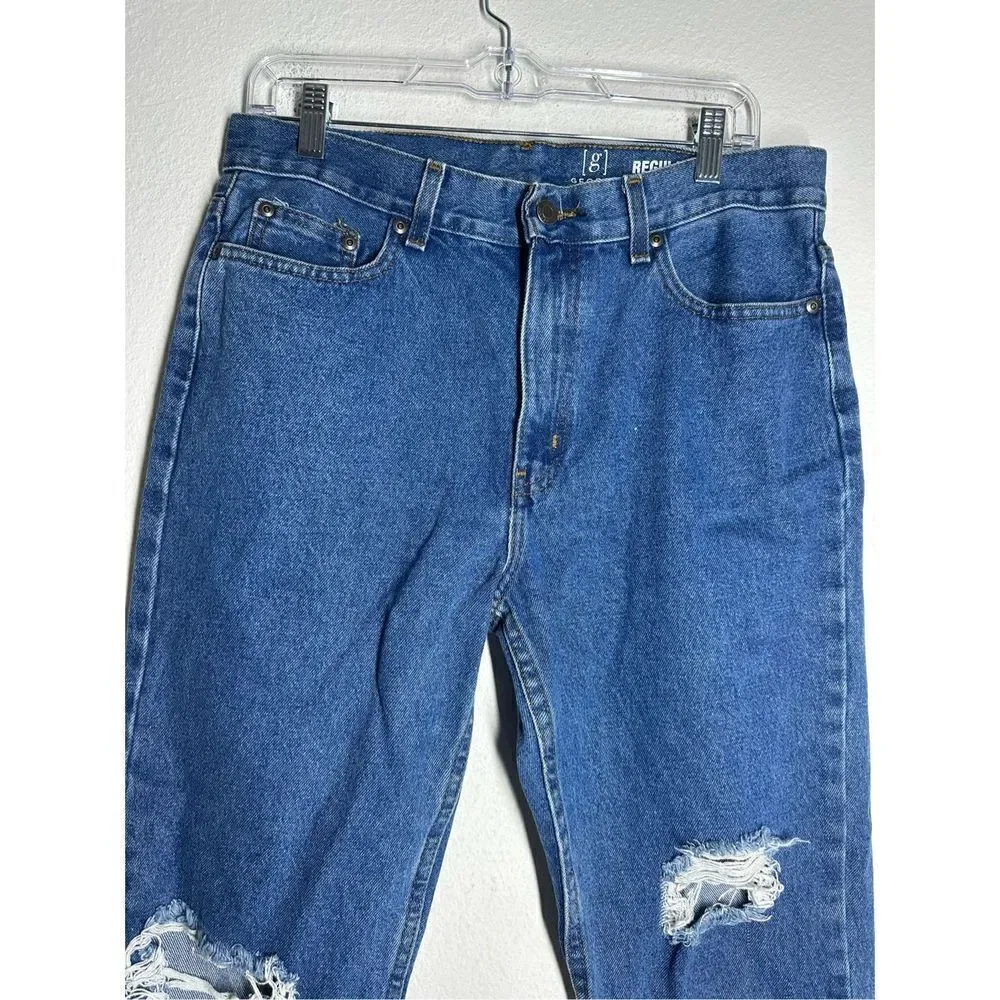 George Mens Regular Jeans Cropped Blue Denim Distressed 31X26 Frayed Hem Pockets